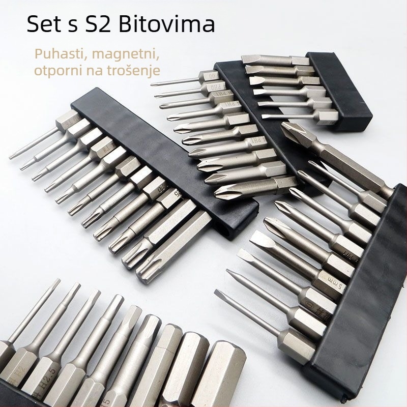 Čvrsti magnetski set bitova za odvijač: Philips, ravni, Torx i HEX bitovi, za bežične i ručne bušilice