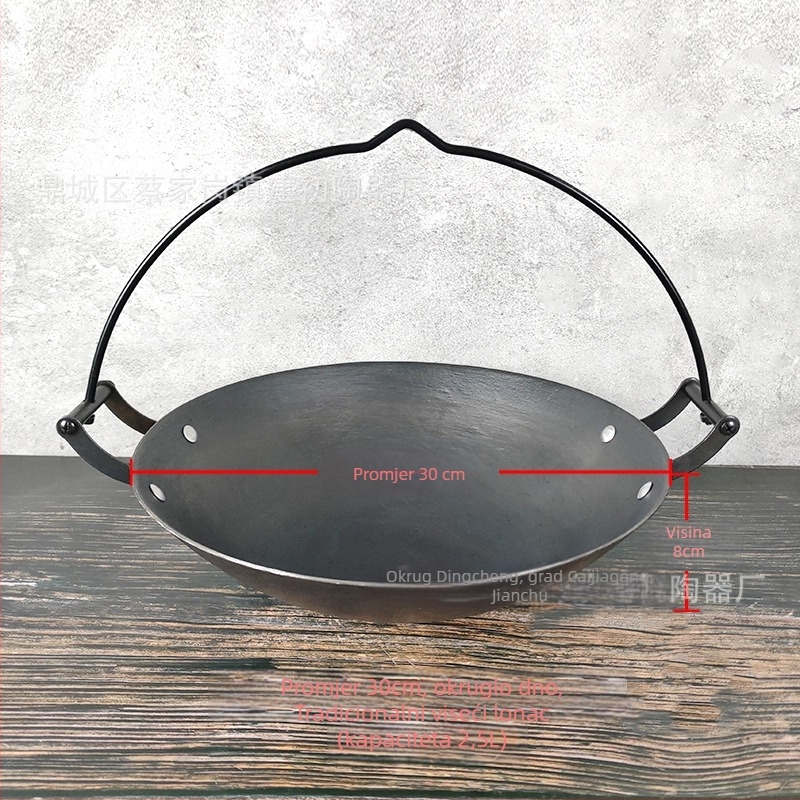 Tradicionalni viseći lijevani lonac za gulaš – kineskog stila, bez premaza, s jednim dnom, kompatibilan s plinskom pločom