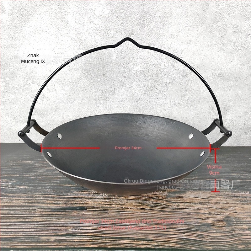 Tradicionalni viseći lijevani lonac za gulaš – kineskog stila, bez premaza, s jednim dnom, kompatibilan s plinskom pločom