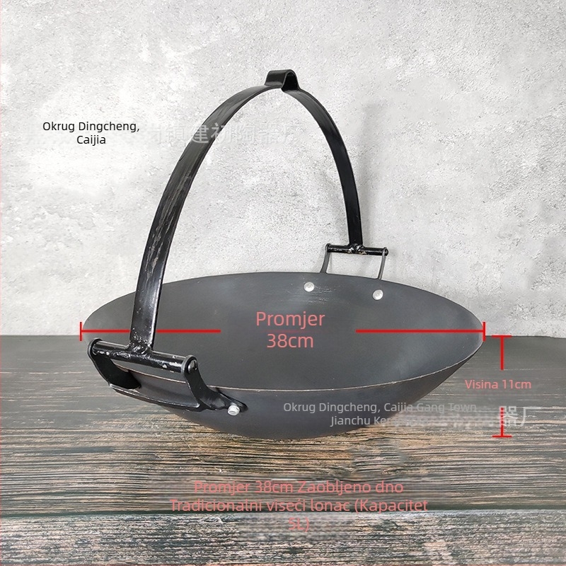 Tradicionalni viseći lijevani lonac za gulaš – kineskog stila, bez premaza, s jednim dnom, kompatibilan s plinskom pločom