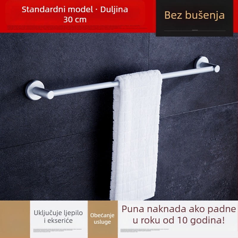 Zidni držač za ručnike, jednoručni štap, od kosmičkog aluminija, anodiziran, nosivost 30 kg, instalacija bez bušenja