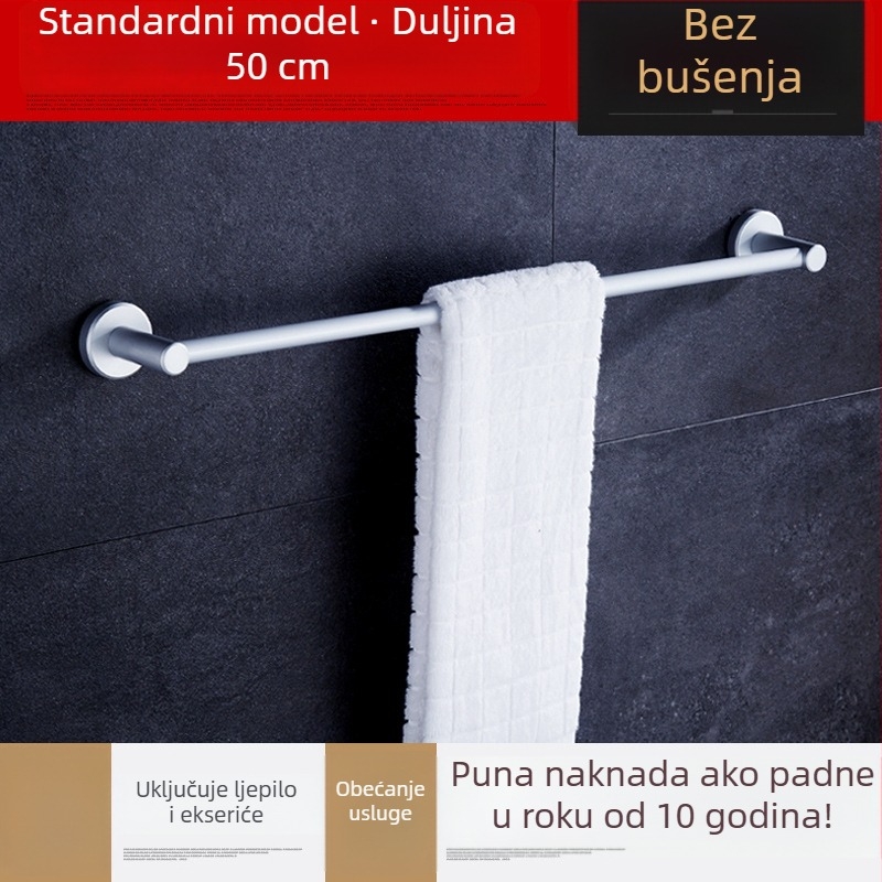 Zidni držač za ručnike, jednoručni štap, od kosmičkog aluminija, anodiziran, nosivost 30 kg, instalacija bez bušenja