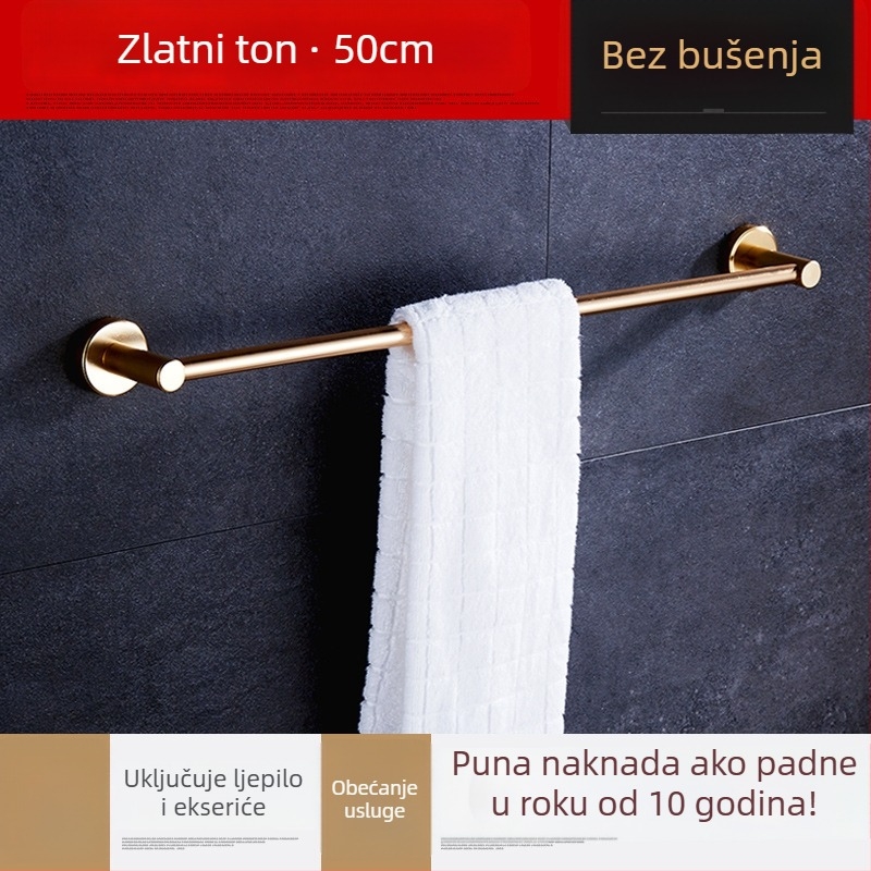 Zidni držač za ručnike, jednoručni štap, od kosmičkog aluminija, anodiziran, nosivost 30 kg, instalacija bez bušenja