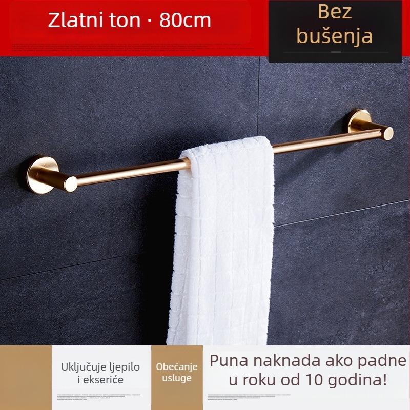 Zidni držač za ručnike, jednoručni štap, od kosmičkog aluminija, anodiziran, nosivost 30 kg, instalacija bez bušenja
