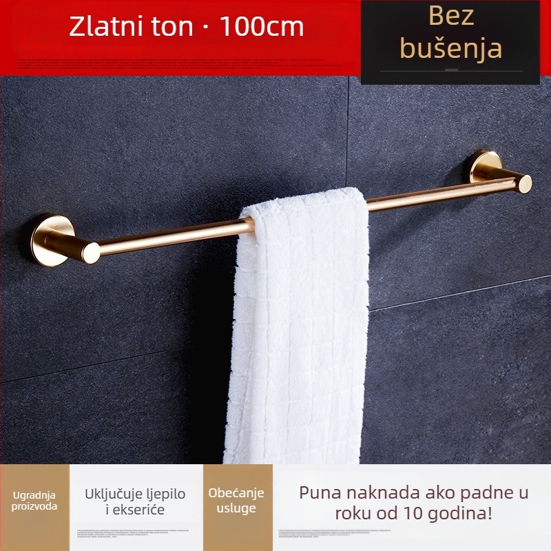 Zidni držač za ručnike, jednoručni štap, od kosmičkog aluminija, anodiziran, nosivost 30 kg, instalacija bez bušenja
