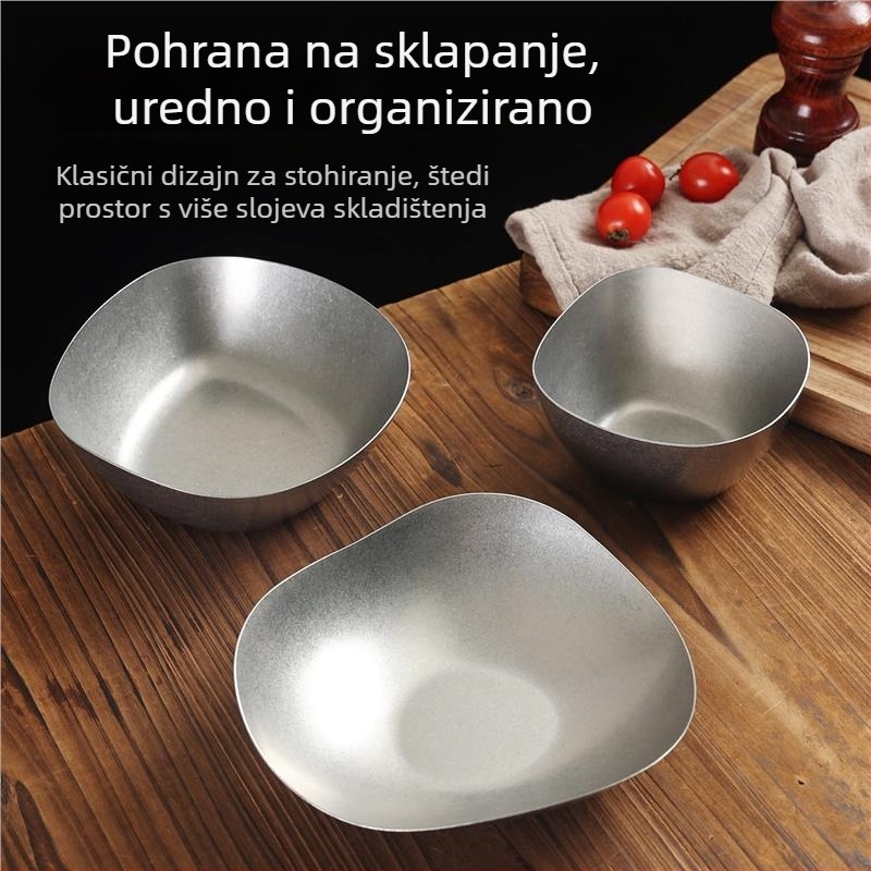 Ploški tanjur od nehrđajućeg čelika 304, retro stil, mat površina, pogodna za mikrovalnu.