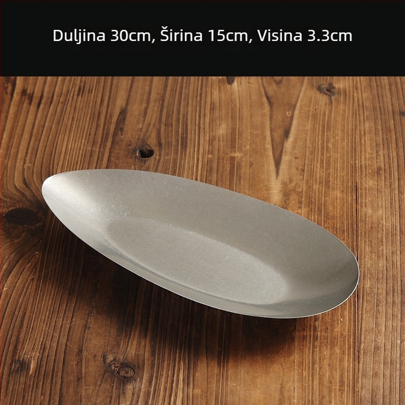 Ploški tanjur od nehrđajućeg čelika 304, retro stil, mat površina, pogodna za mikrovalnu.