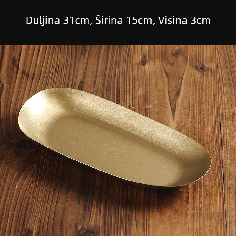 Ploški tanjur od nehrđajućeg čelika 304, retro stil, mat površina, pogodna za mikrovalnu.