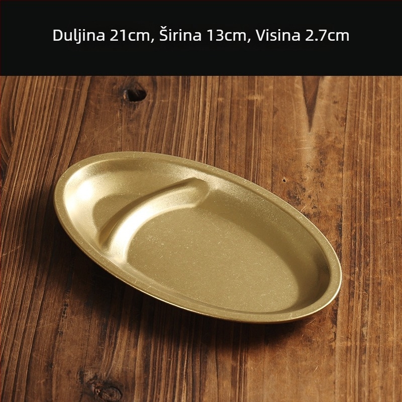 Ploški tanjur od nehrđajućeg čelika 304, retro stil, mat površina, pogodna za mikrovalnu.