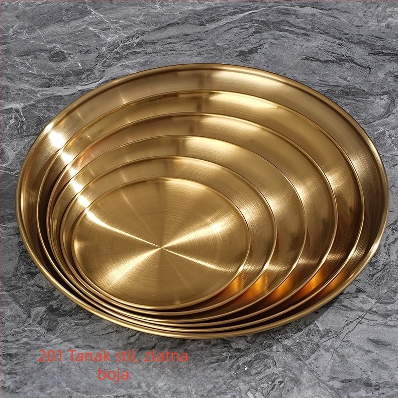 Plitka posuda od nehrđajućeg čelika, okrugla, polirana površina, za restorane i cateringe, mogućnost ispisa logotipa