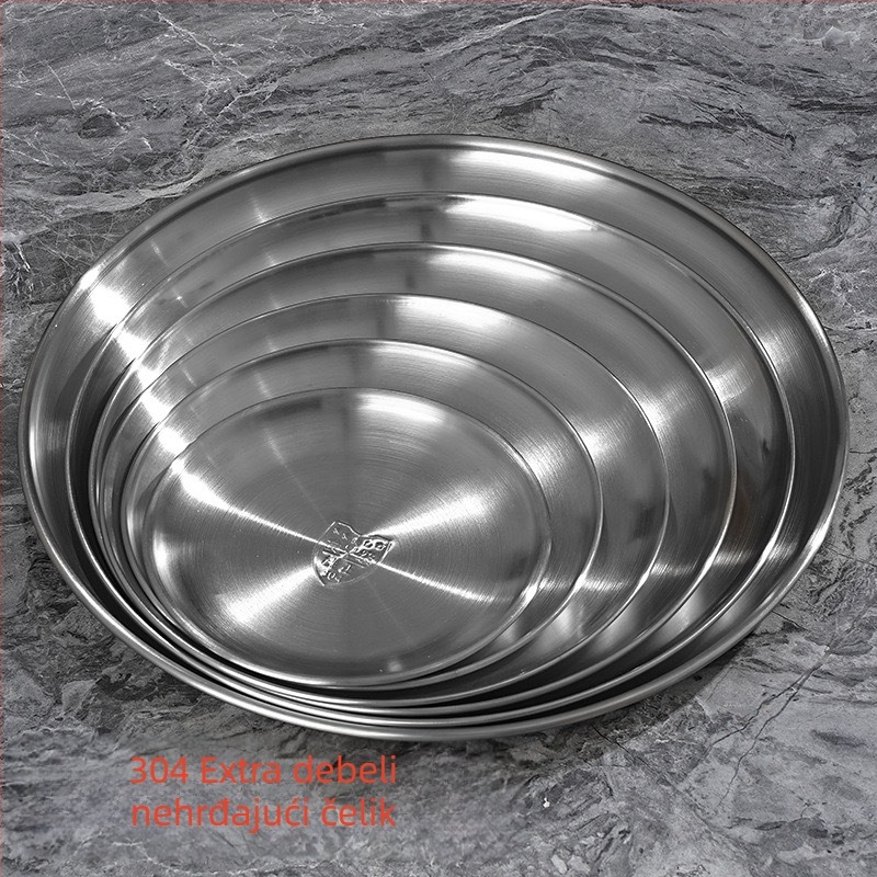 Plitka posuda od nehrđajućeg čelika, okrugla, polirana površina, za restorane i cateringe, mogućnost ispisa logotipa