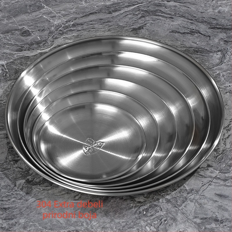 Plitka posuda od nehrđajućeg čelika, okrugla, polirana površina, za restorane i cateringe, mogućnost ispisa logotipa