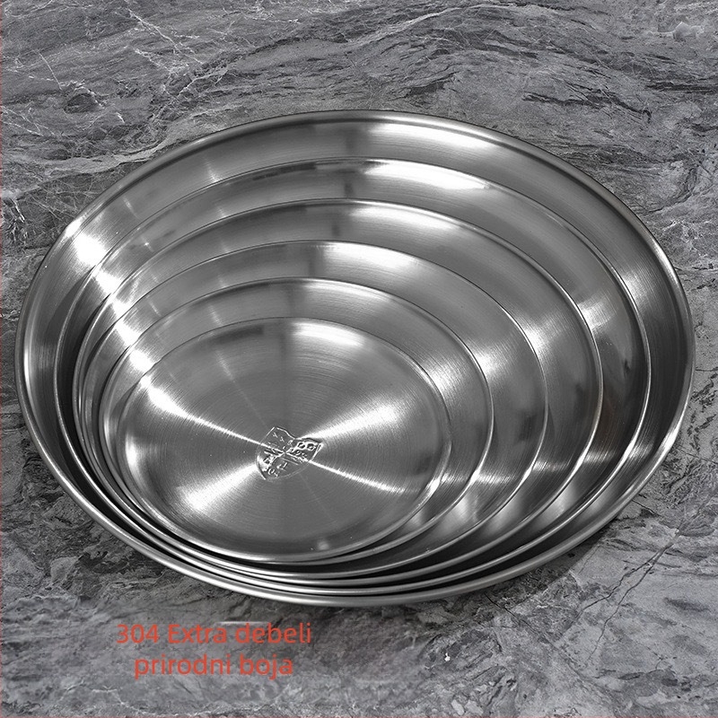 Plitka posuda od nehrđajućeg čelika, okrugla, polirana površina, za restorane i cateringe, mogućnost ispisa logotipa