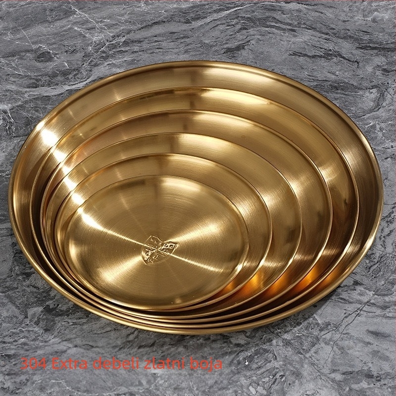 Plitka posuda od nehrđajućeg čelika, okrugla, polirana površina, za restorane i cateringe, mogućnost ispisa logotipa