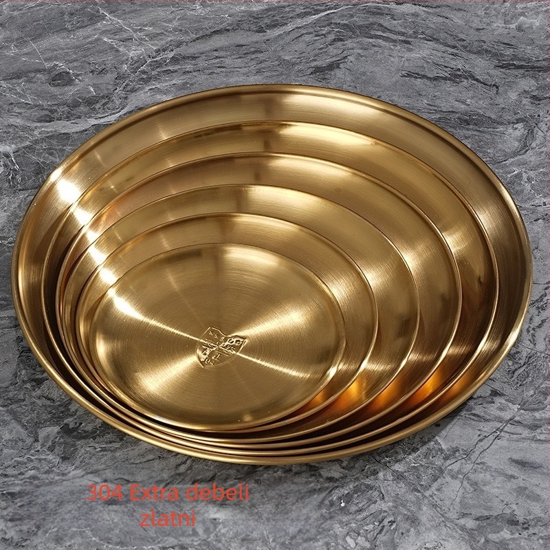 Plitka posuda od nehrđajućeg čelika, okrugla, polirana površina, za restorane i cateringe, mogućnost ispisa logotipa