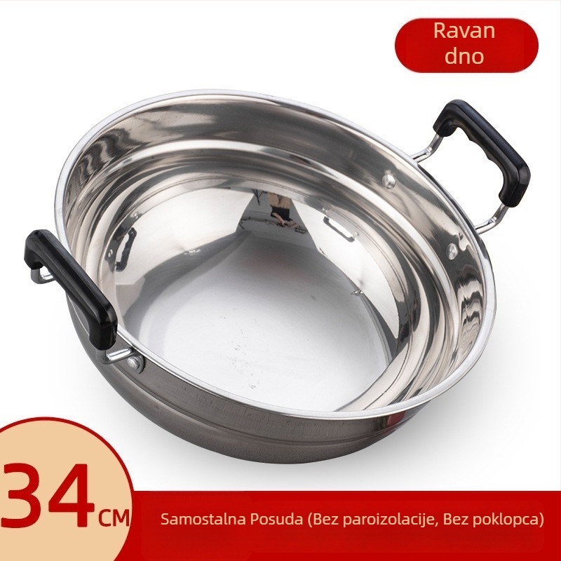 Wok od nehrđajućeg čelika za parenje i prženje – dvostruka namjena posuda s jednim dnom, dubina 15 cm, poklopac od nehrđajućeg čelika, kompatibilan sa svim pločama