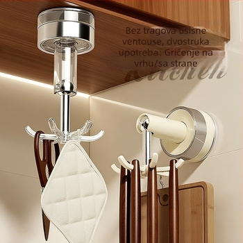 Kuhinjski usisni konus sa šest kandži, zidni rotirajući držač za spatule i žlice; PET+ABS; višenamjenski, bez ugradnje; Youqin