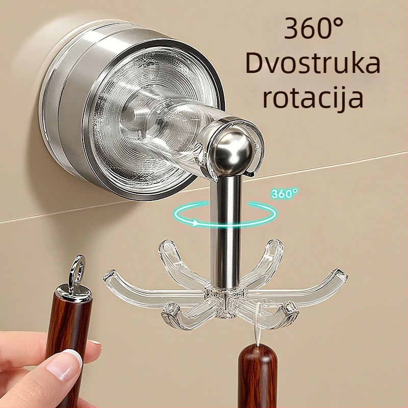 Kuhinjski usisni konus sa šest kandži, zidni rotirajući držač za spatule i žlice; PET+ABS; višenamjenski, bez ugradnje; Youqin