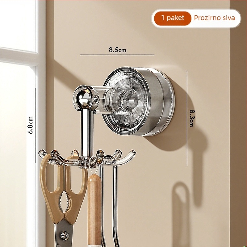 Kuhinjski usisni konus sa šest kandži, zidni rotirajući držač za spatule i žlice; PET+ABS; višenamjenski, bez ugradnje; Youqin