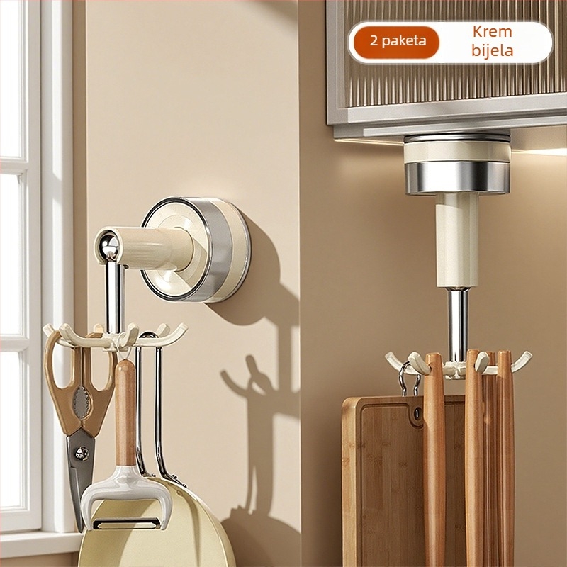 Kuhinjski usisni konus sa šest kandži, zidni rotirajući držač za spatule i žlice; PET+ABS; višenamjenski, bez ugradnje; Youqin