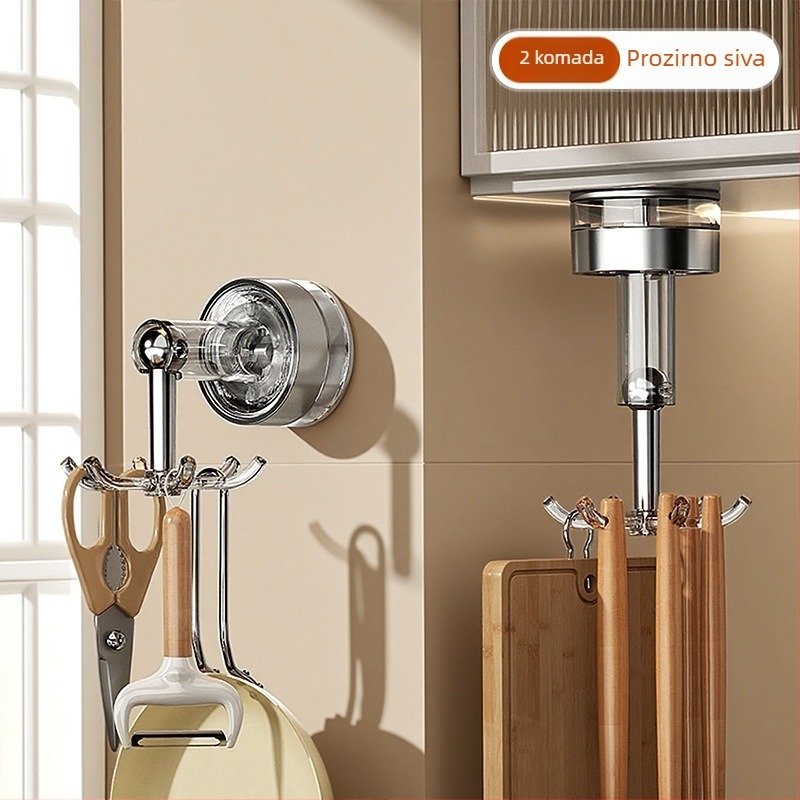 Kuhinjski usisni konus sa šest kandži, zidni rotirajući držač za spatule i žlice; PET+ABS; višenamjenski, bez ugradnje; Youqin