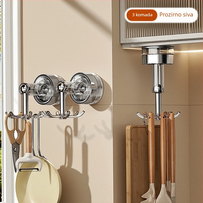 Kuhinjski usisni konus sa šest kandži, zidni rotirajući držač za spatule i žlice; PET+ABS; višenamjenski, bez ugradnje; Youqin