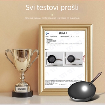 Love mom wok od nitridiranog lijevanog željeza, kineskog stila, okruglo dno, stakleni poklopac