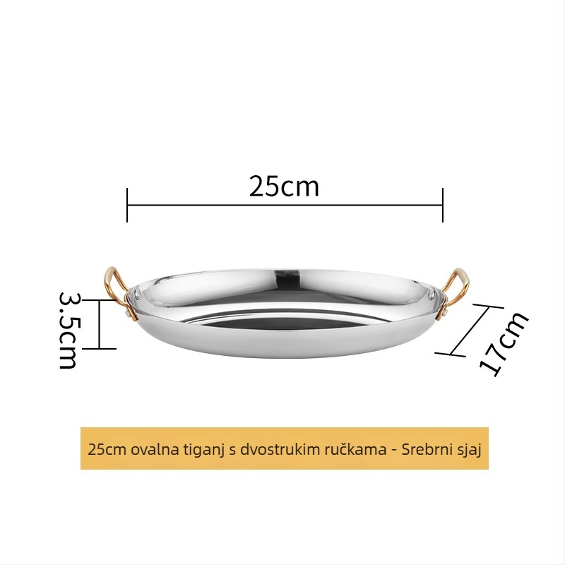Tava od nehrđajućeg čelika 304, jajnog oblika, dvostruke ručke, debelo dno, model HO-1021