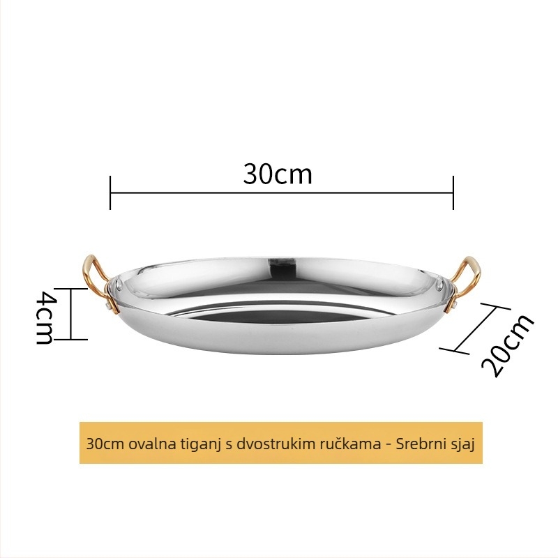 Tava od nehrđajućeg čelika 304, jajnog oblika, dvostruke ručke, debelo dno, model HO-1021