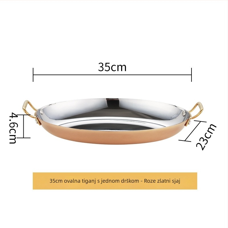 Tava od nehrđajućeg čelika 304, jajnog oblika, dvostruke ručke, debelo dno, model HO-1021