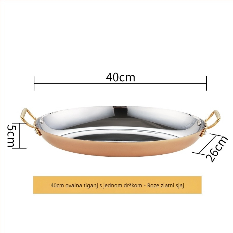 Tava od nehrđajućeg čelika 304, jajnog oblika, dvostruke ručke, debelo dno, model HO-1021