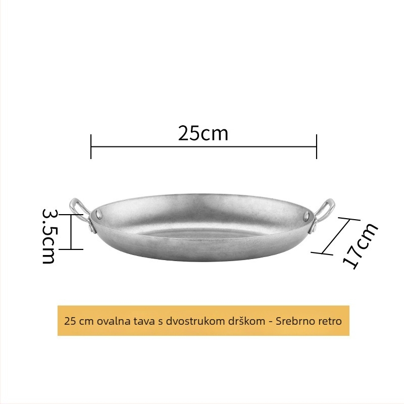 Tava od nehrđajućeg čelika 304, jajnog oblika, dvostruke ručke, debelo dno, model HO-1021