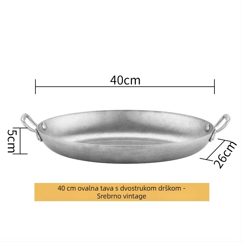 Tava od nehrđajućeg čelika 304, jajnog oblika, dvostruke ručke, debelo dno, model HO-1021