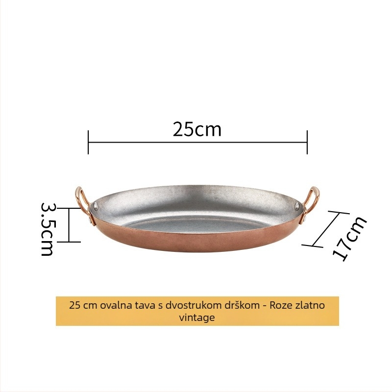 Tava od nehrđajućeg čelika 304, jajnog oblika, dvostruke ručke, debelo dno, model HO-1021