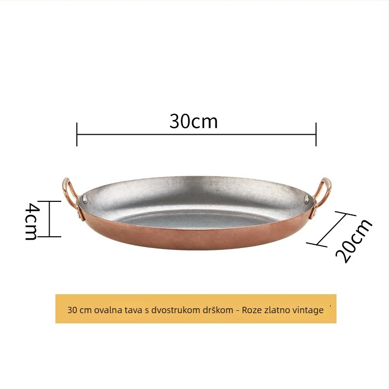 Tava od nehrđajućeg čelika 304, jajnog oblika, dvostruke ručke, debelo dno, model HO-1021