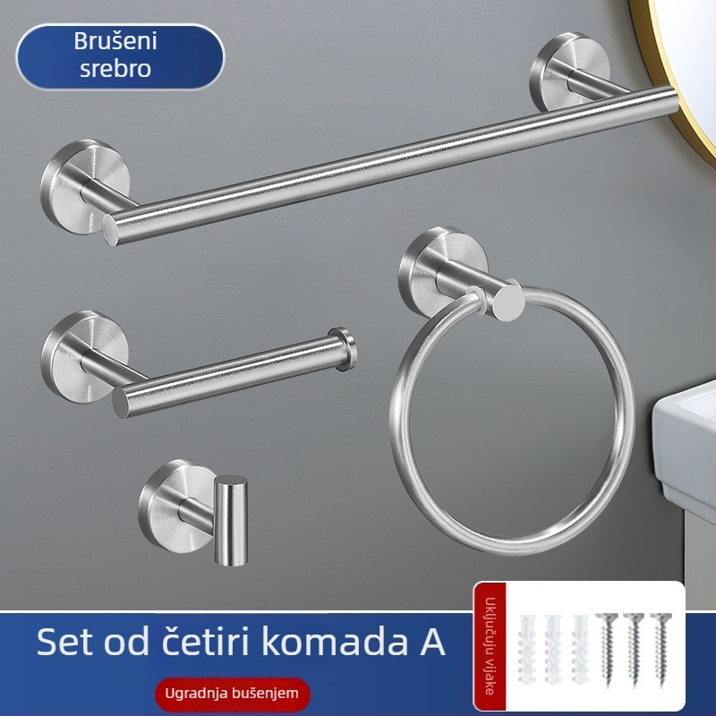 Set držača za ručnike u kupaonici od 201 nehrđajućeg čelika, završna obrada: pečena boja, nosivost 20, montaža bušenjem, 1 sloj