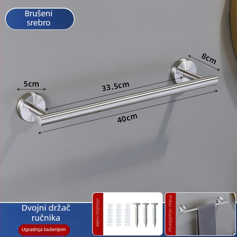 Set držača za ručnike u kupaonici od 201 nehrđajućeg čelika, završna obrada: pečena boja, nosivost 20, montaža bušenjem, 1 sloj