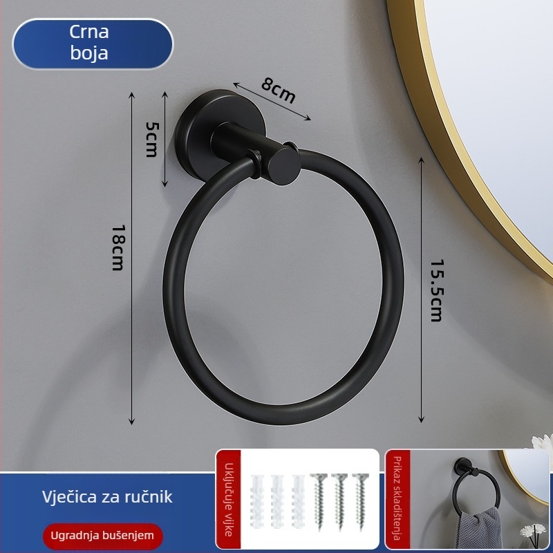 Set držača za ručnike u kupaonici od 201 nehrđajućeg čelika, završna obrada: pečena boja, nosivost 20, montaža bušenjem, 1 sloj
