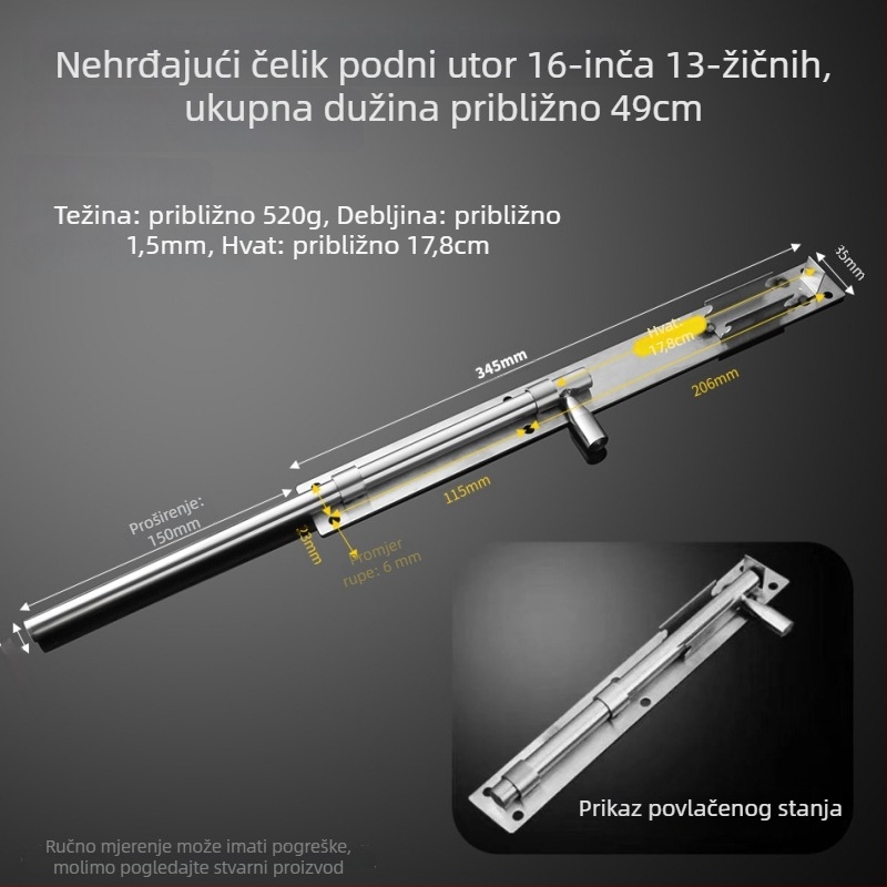 304 nehrđajući čelik – leptirasti zasun za vrata, podni zasun, površinska ugradnja, za drvena, glavna i zavarena željezna vrata