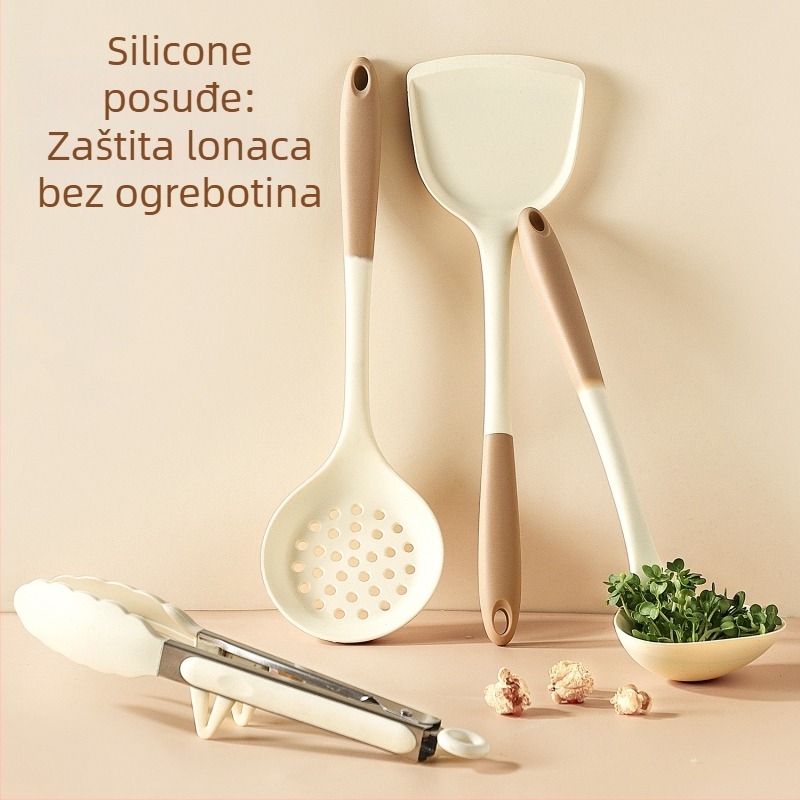 Xukang silikonski set spatula, 4 komada, s klipom za hranu i jušnom žlicom, neprijanjajuće, protuklizno, otporno na visoke temperature
