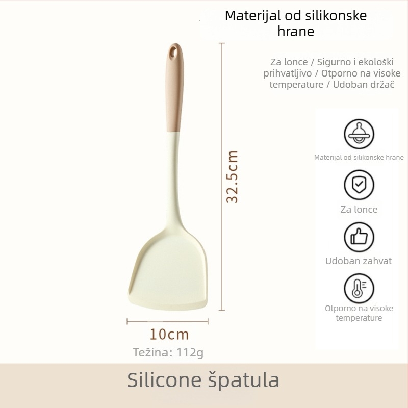 Xukang silikonski set spatula, 4 komada, s klipom za hranu i jušnom žlicom, neprijanjajuće, protuklizno, otporno na visoke temperature