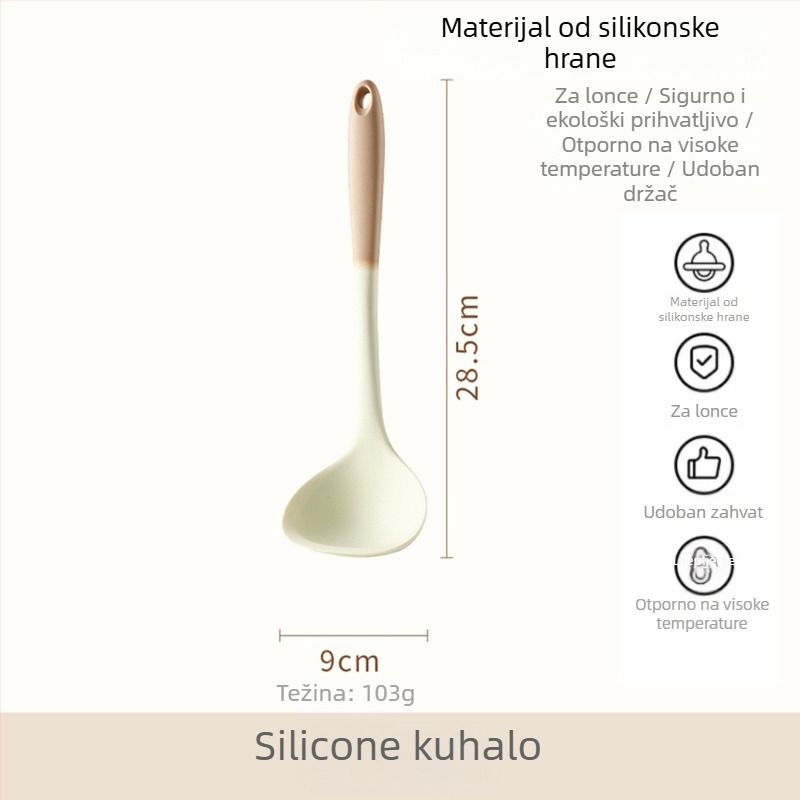 Xukang silikonski set spatula, 4 komada, s klipom za hranu i jušnom žlicom, neprijanjajuće, protuklizno, otporno na visoke temperature