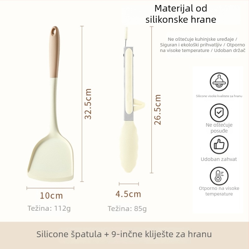 Xukang silikonski set spatula, 4 komada, s klipom za hranu i jušnom žlicom, neprijanjajuće, protuklizno, otporno na visoke temperature