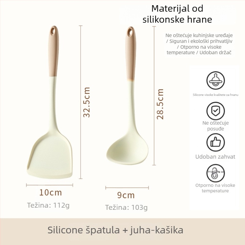 Xukang silikonski set spatula, 4 komada, s klipom za hranu i jušnom žlicom, neprijanjajuće, protuklizno, otporno na visoke temperature