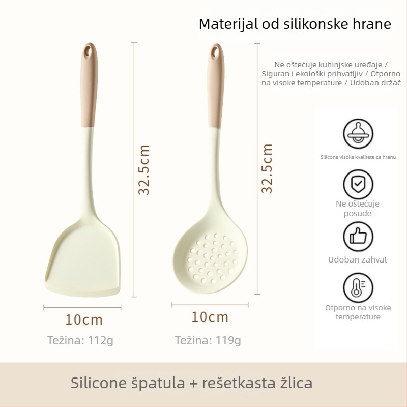 Xukang silikonski set spatula, 4 komada, s klipom za hranu i jušnom žlicom, neprijanjajuće, protuklizno, otporno na visoke temperature