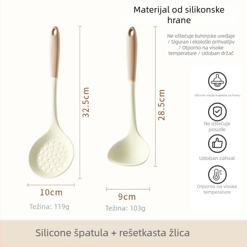 Xukang silikonski set spatula, 4 komada, s klipom za hranu i jušnom žlicom, neprijanjajuće, protuklizno, otporno na visoke temperature