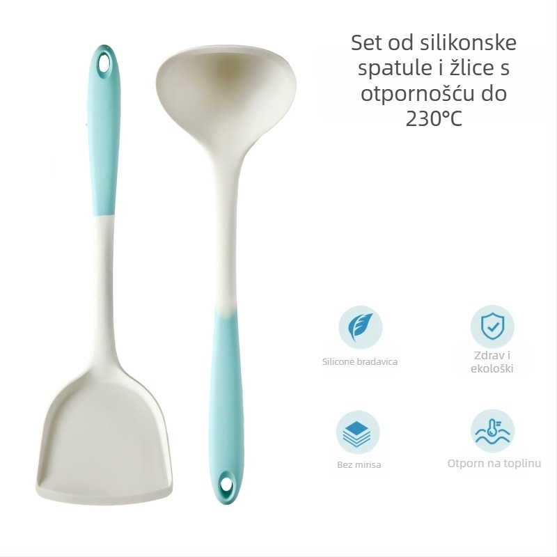 Xukang silikonski set spatula, 4 komada, s klipom za hranu i jušnom žlicom, neprijanjajuće, protuklizno, otporno na visoke temperature