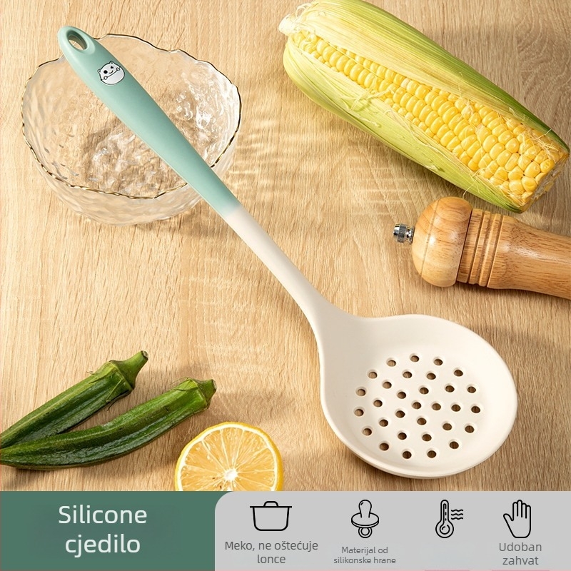 Xukang silikonski set spatula, 4 komada, s klipom za hranu i jušnom žlicom, neprijanjajuće, protuklizno, otporno na visoke temperature