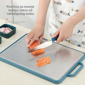Dvostruka daska za rezanje od nehrđajućeg čelika 304 i PP plastike; višenamjenski kuhinjski alat za sječenje i sortiranje; kućna upotreba.
