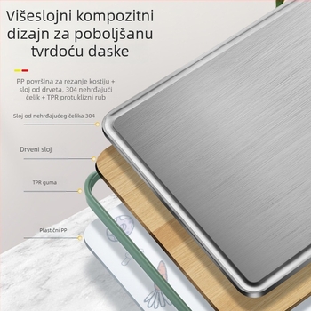 Dvostruka daska za rezanje od nehrđajućeg čelika 304 i PP plastike; višenamjenski kuhinjski alat za sječenje i sortiranje; kućna upotreba.